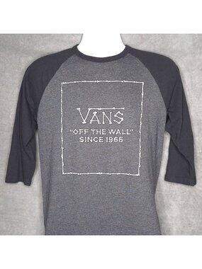 Vans "Off The Wall" Since 1966 Bones Shirt M Gray & Black Raglan 3/4 Sleeve